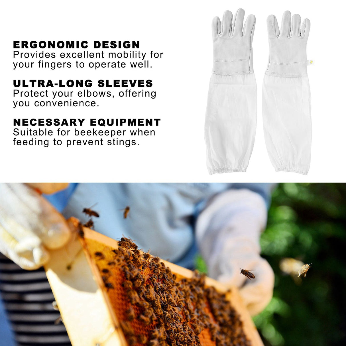 Beekeeping Gloves with Long Protective Sleeves Elastic Cuffs Beekeeper Beekeeping Supplies XL