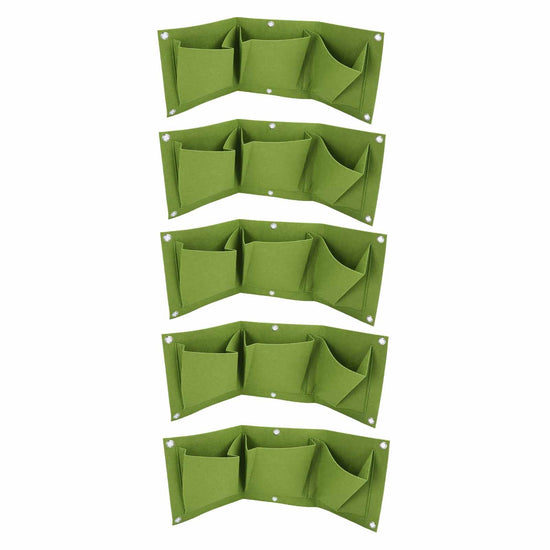 5Pcs Plant Growing Bags Wall Mounted Degradable 3‑Pockets Planter Garden AccessoryGreen