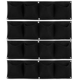 4Pcs 4 Pocket Plant Grow Bag Wall Mounted Reusable Degradable Felt Garden PlanterBlack