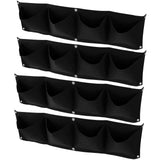4Pcs 4 Pocket Plant Grow Bag Wall Mounted Reusable Degradable Felt Garden PlanterBlack - 45-Degree Angle