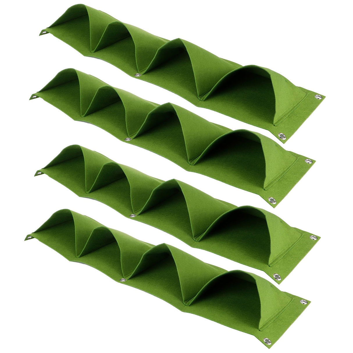 4Pcs 4 Pocket Plant Grow Bag Wall Mounted Reusable Degradable Felt Garden PlanterGreen