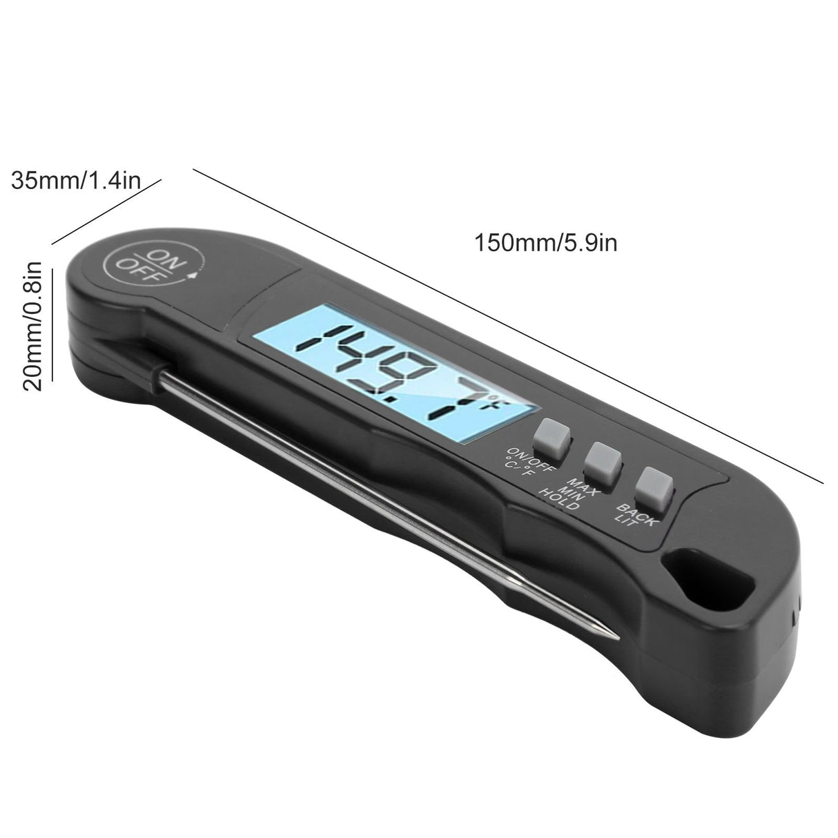 Folding Alarm Thermometer Electronic Barbecue Thermometer Food Temperature Measuring MeterBlack