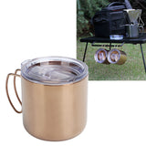 Retro Coffee Mug 304 Stainless Steel Double Walled Anti‑Scalding Cup for Picnic Barbecue with Lid