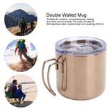 Retro Coffee Mug 304 Stainless Steel Double Walled Anti‑Scalding Cup for Picnic Barbecue with Lid