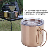 Retro Coffee Mug 304 Stainless Steel Double Walled Anti‑Scalding Cup for Picnic Barbecue with Lid