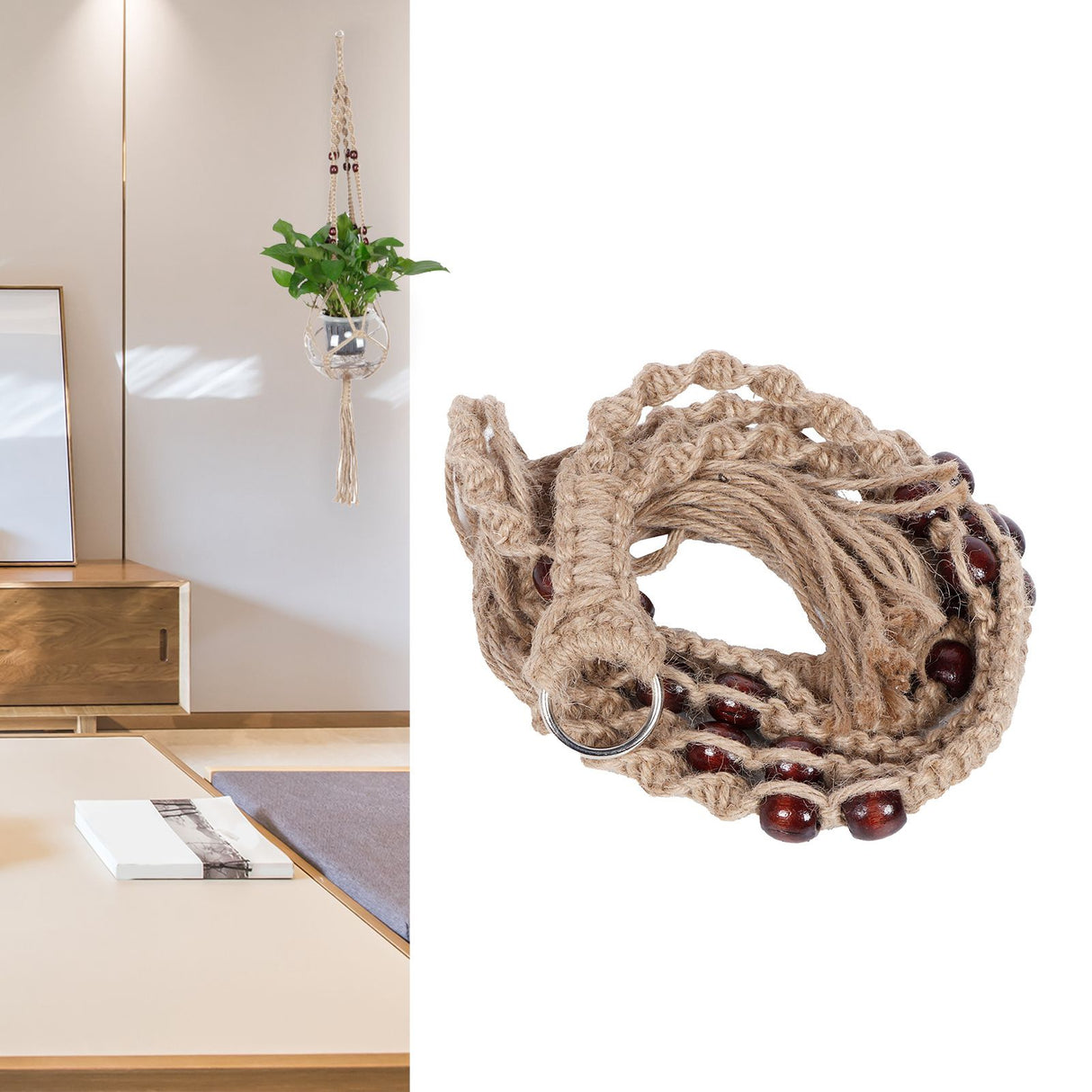 Plant Hanger Hanging Flowerpot Lifting Rope with Wooden Beads Indoor Outdoor Decoration