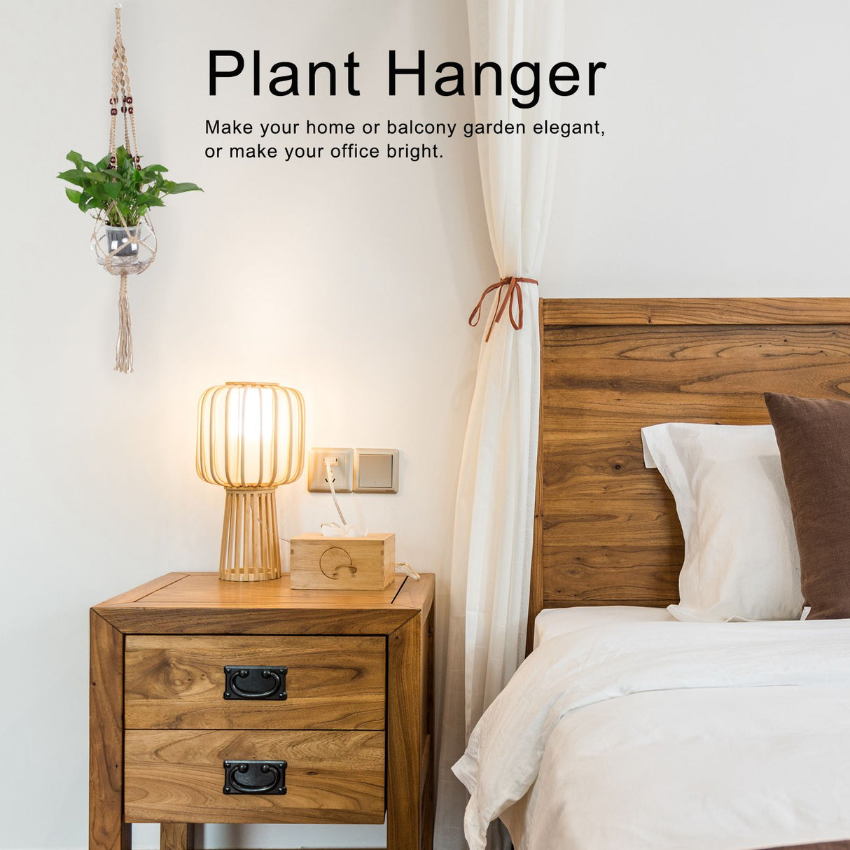 Plant Hanger Hanging Flowerpot Lifting Rope with Wooden Beads Indoor Outdoor Decoration