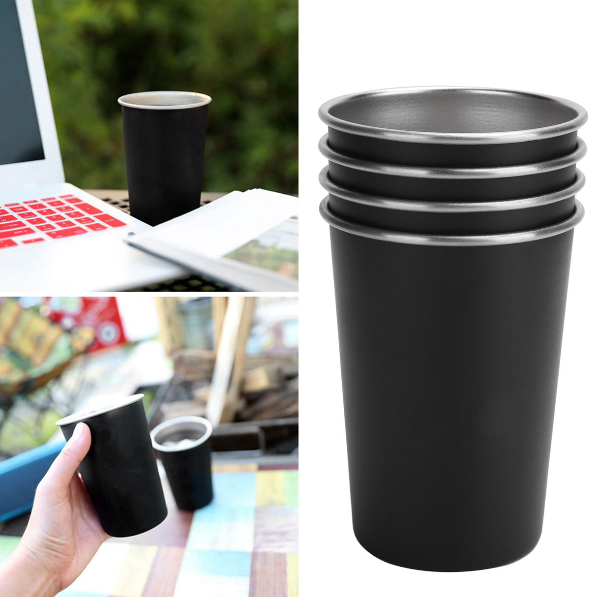 4Pcs Stainless Steel Picnic Cup Beer Beverage Drinking Cup for Outdoor Mountaineering Camping