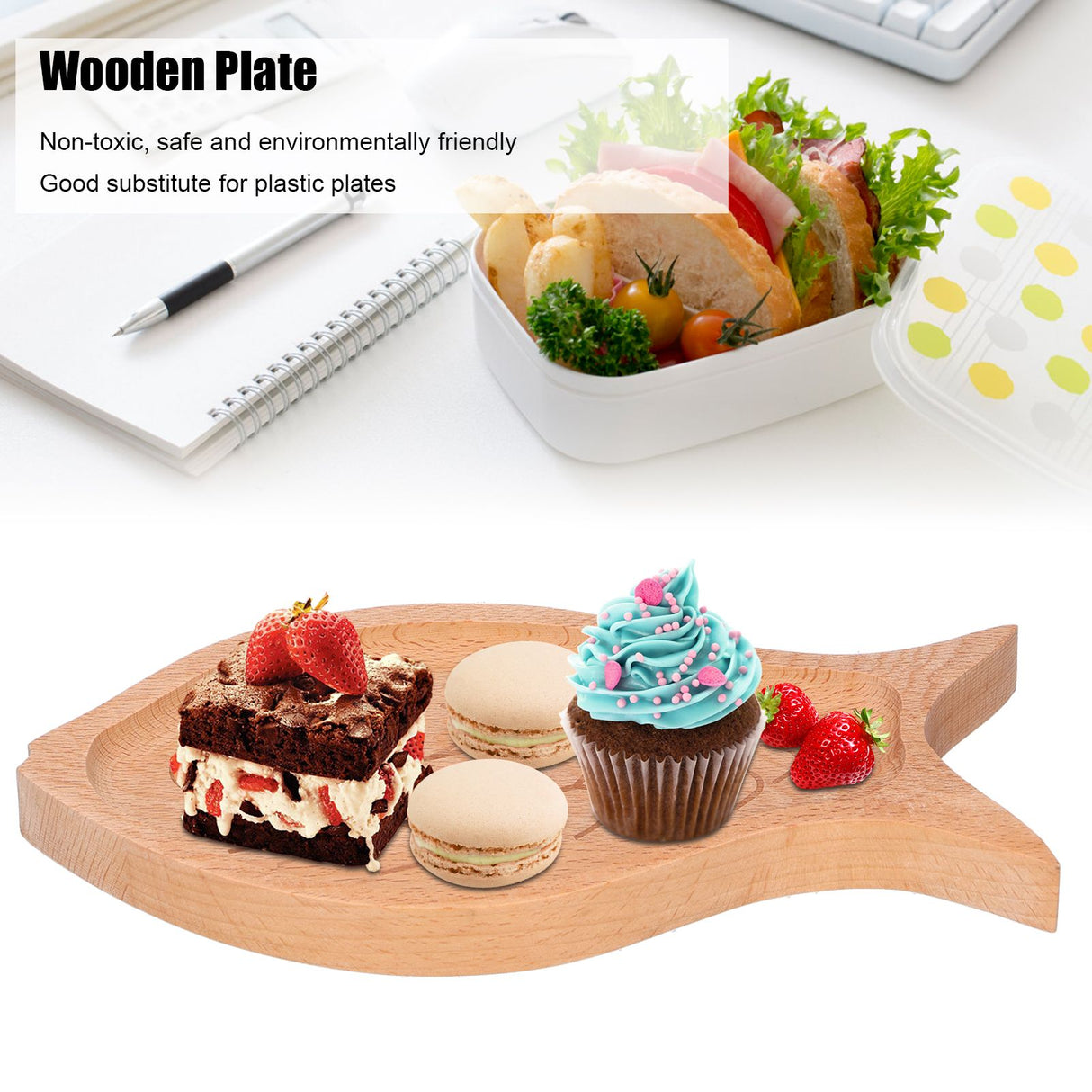 Wooden Plate FishShaped MultiGrain Creative Fruit Dessert Tray Table Box Candy Dish