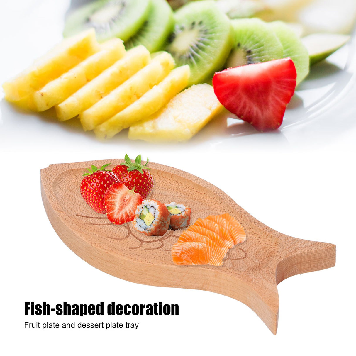 Wooden Plate FishShaped MultiGrain Creative Fruit Dessert Tray Table Box Candy Dish