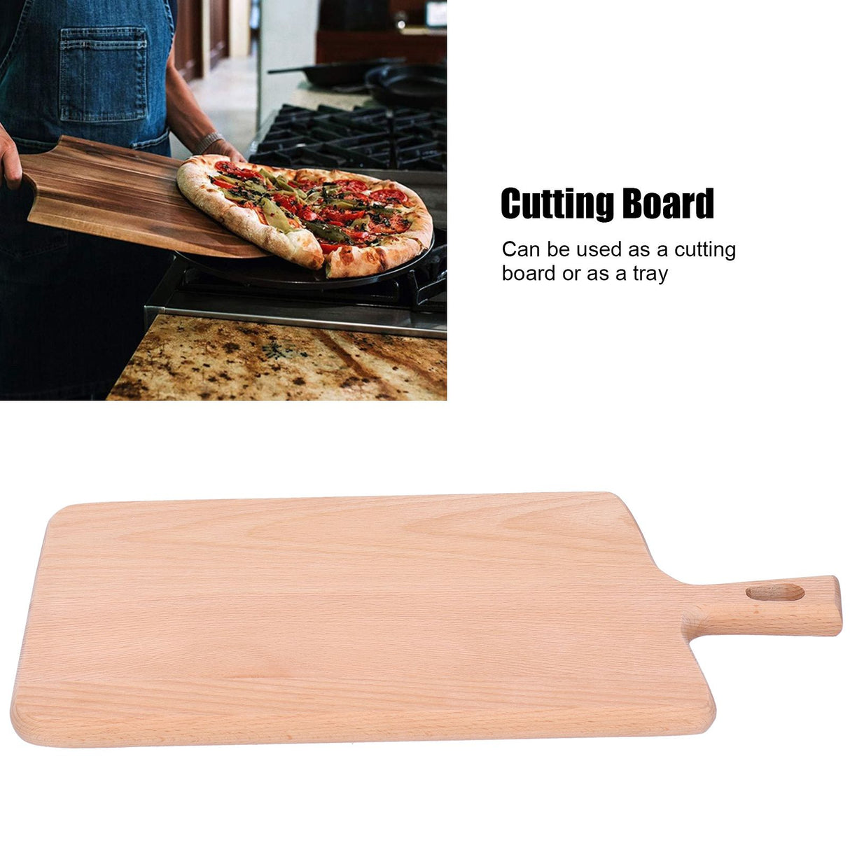 Wood Cutting Board Kitchen Vegetable Bread Fruit Pizza Chopping Plate Accessory Cutlery 36x19x1.5cm