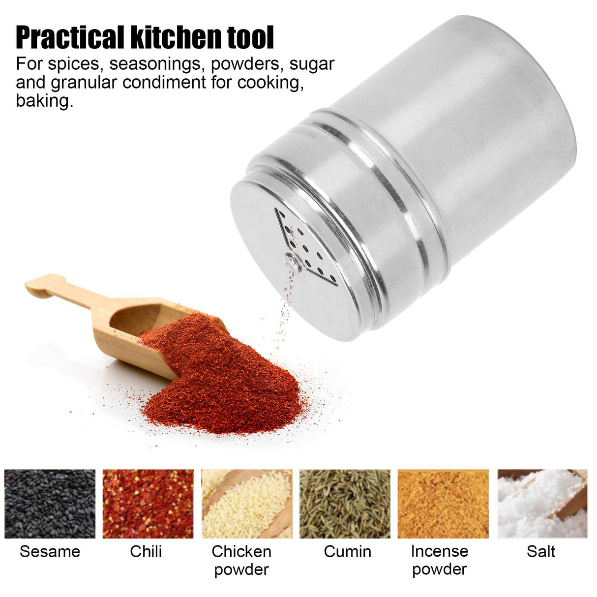 5PCS Seasoning Bottle Stainless Steel Spice Shaker with Rotating Cover Kitchen Gadget BBQ Tool