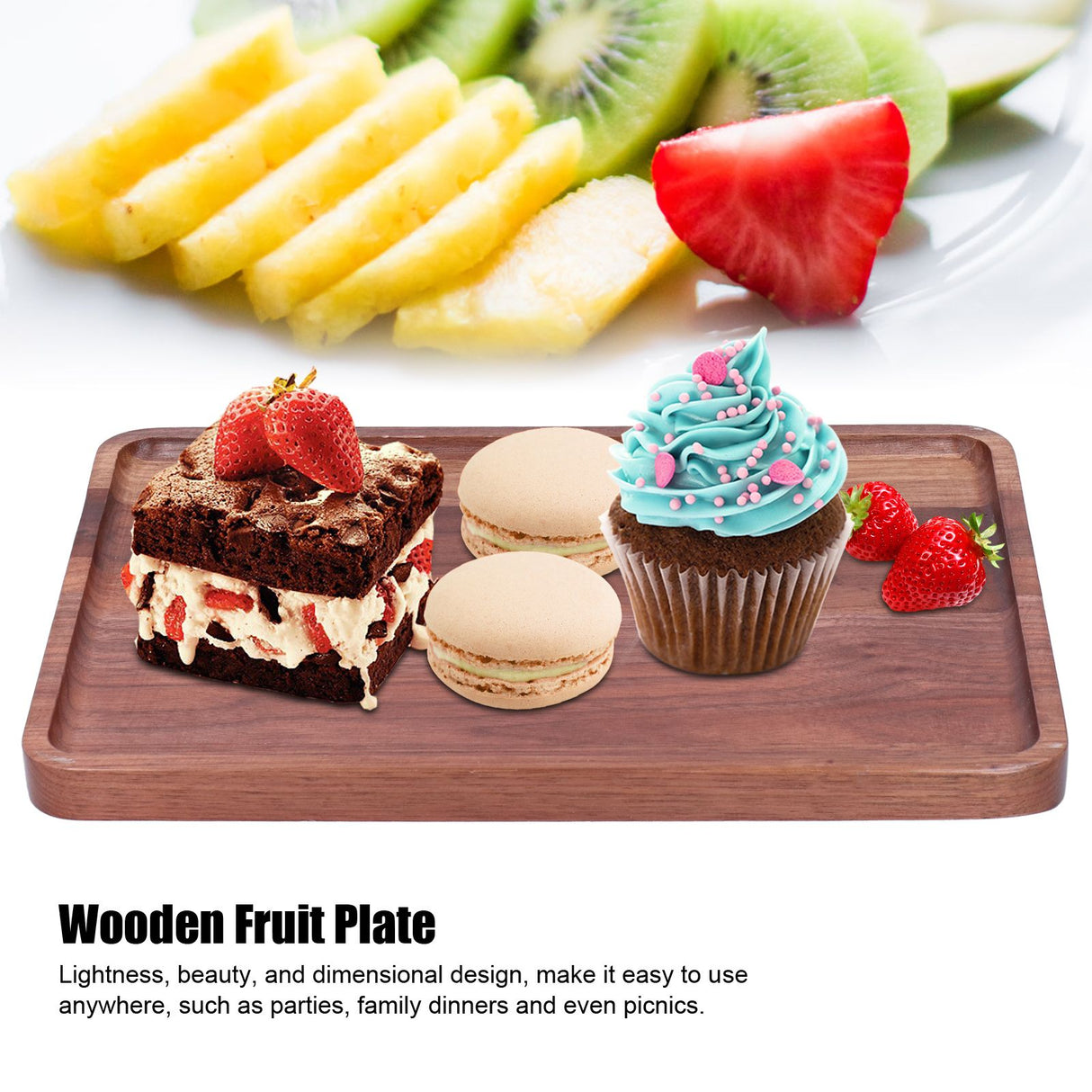 Walnut Service Plate Square Decoration Fruit Food Dessert Plate Tray Wooden BBQ Plate34x23x2