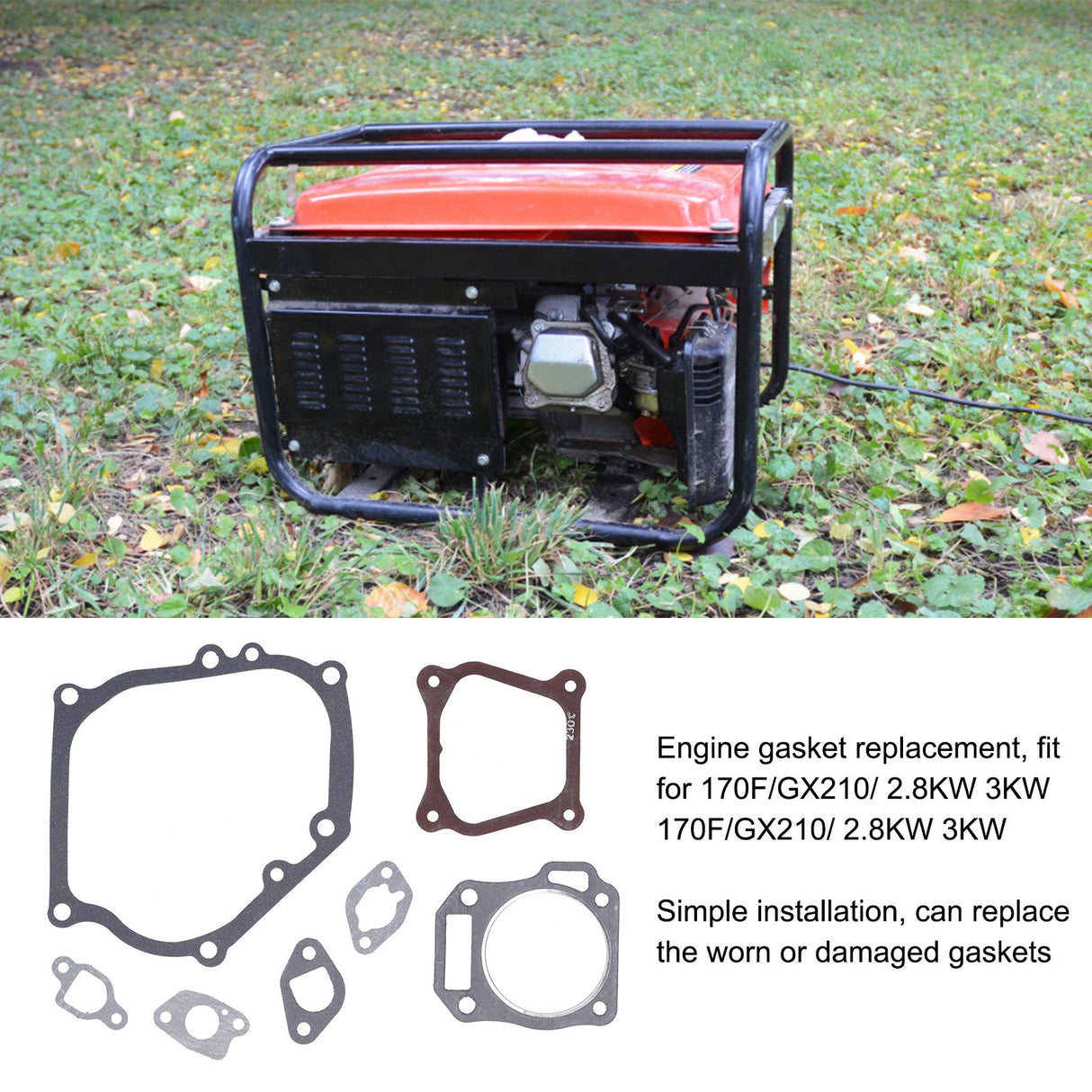 4Set Engine Gaskets Kit Accessory Parts for 170F/GX210/ 2.8-3KW Gasoline Generator
