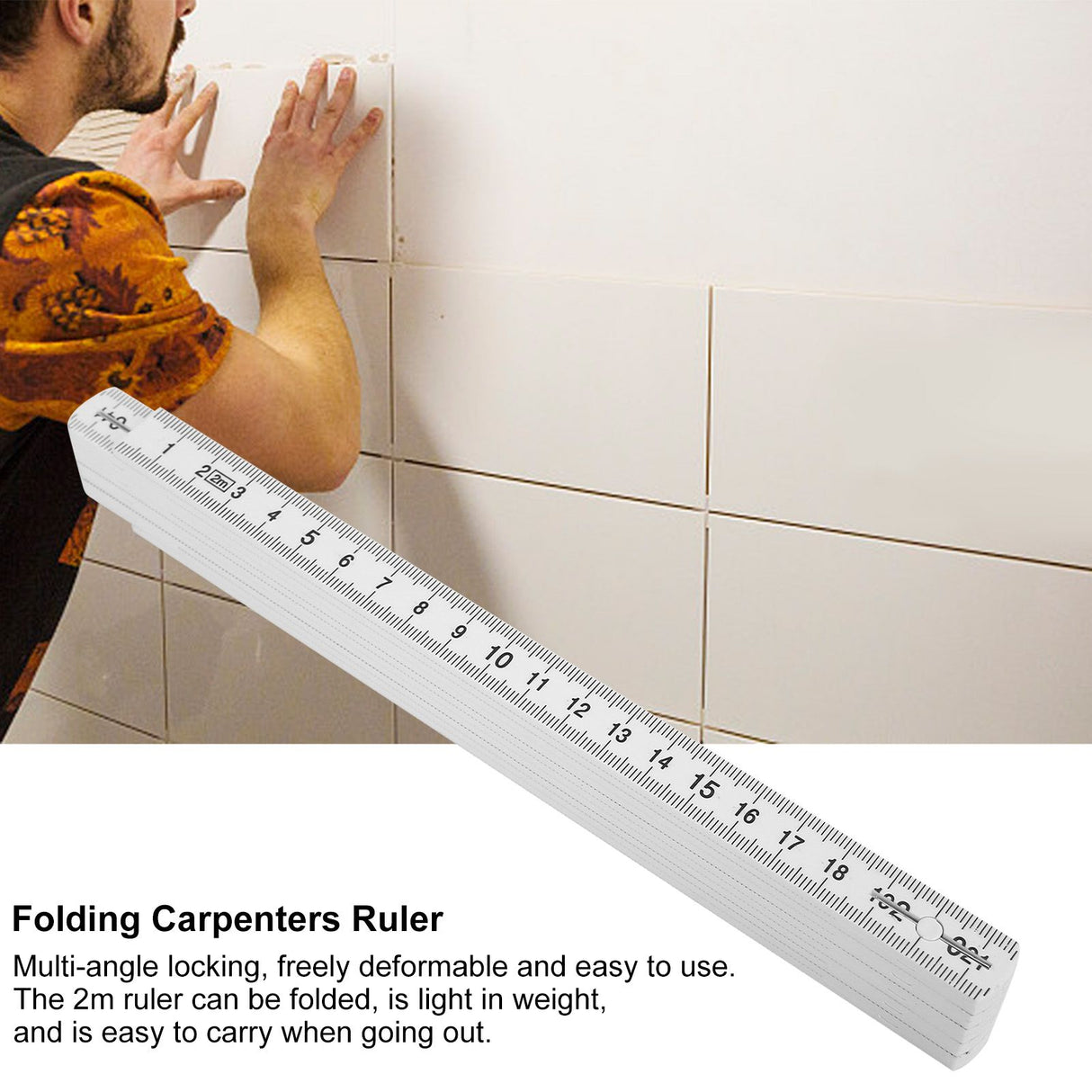 2Pcs 2m Folding Carpenters Ruler Lightweight Compact Measuring Stick Woodworking Tool