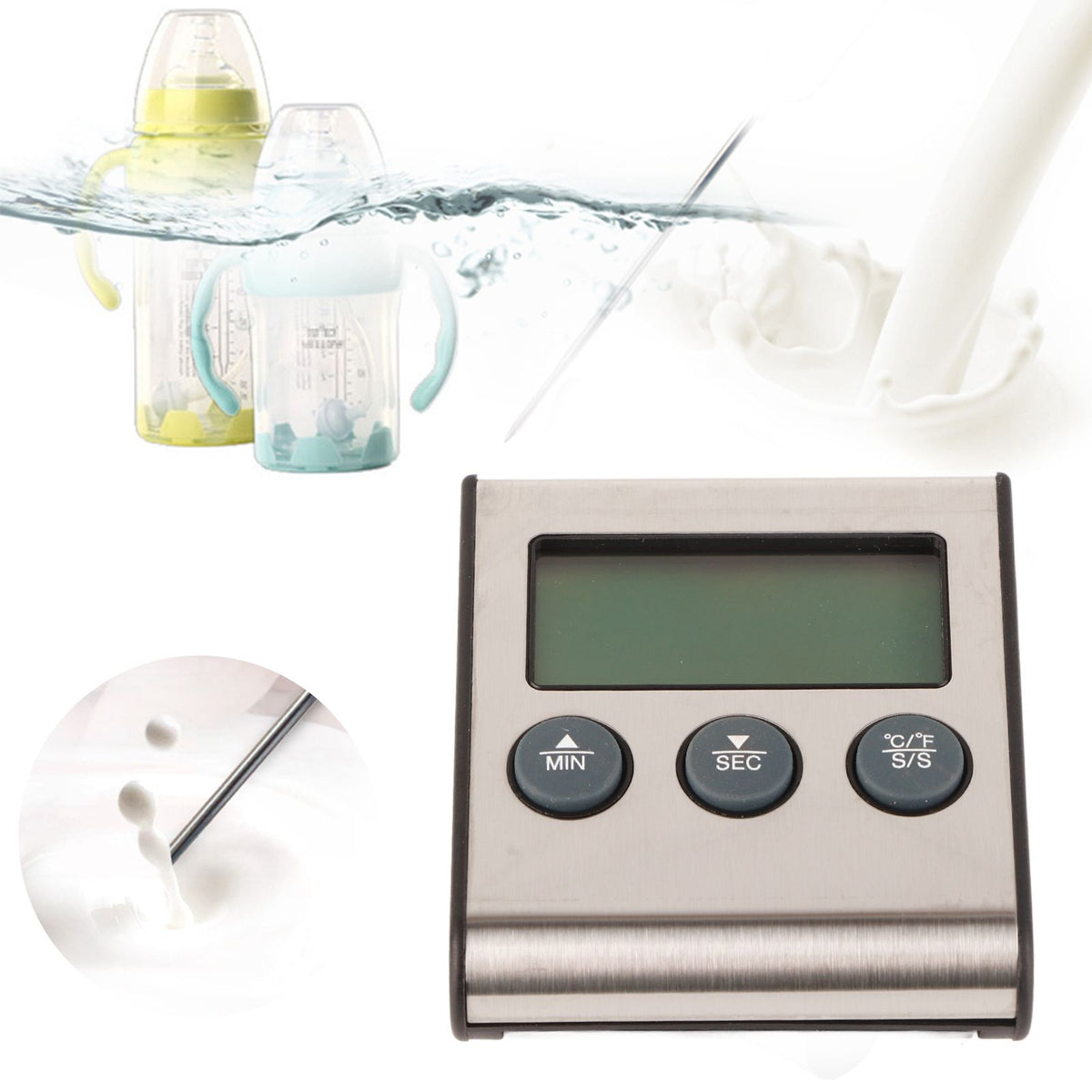 Digital Cooking Thermometer Timer LCD Display ℃/℉ W/Probe for Barbecue Meat BBQ Food