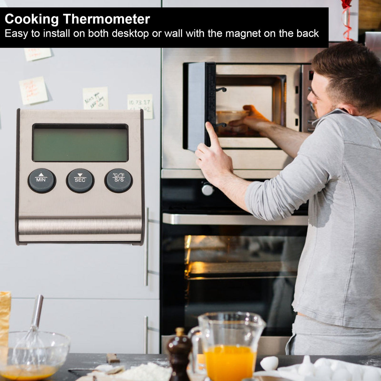 Digital Cooking Thermometer Timer LCD Display ℃/℉ W/Probe for Barbecue Meat BBQ Food