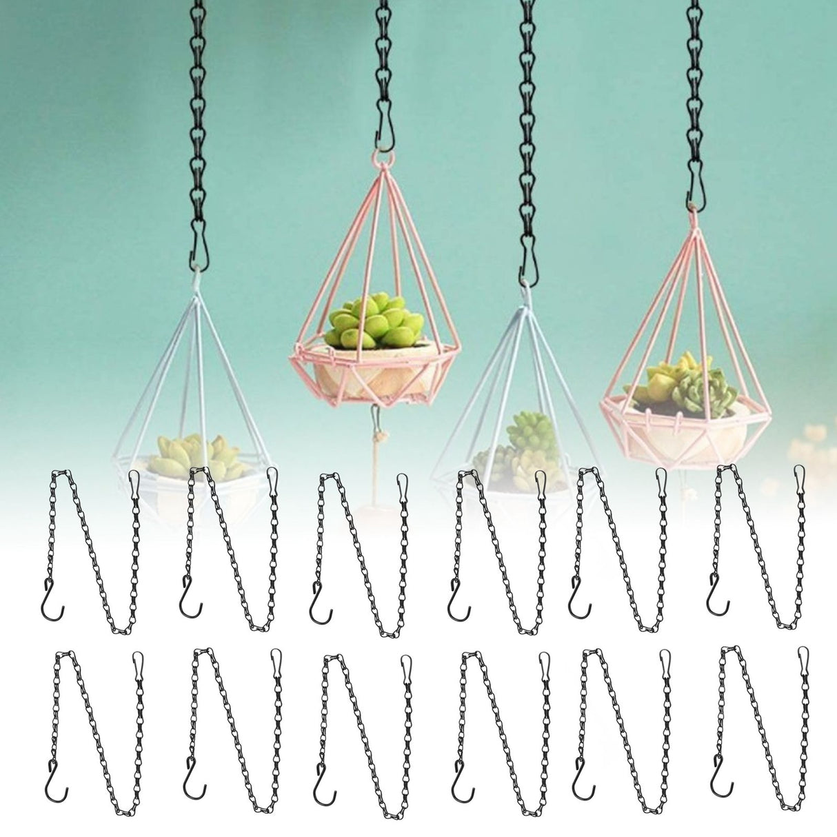 12pcs Plant Hanging Chains with Dual Hooks 58.5cm/23in with Bearing 3000g/6.6lbs for Garden Flower Suspension