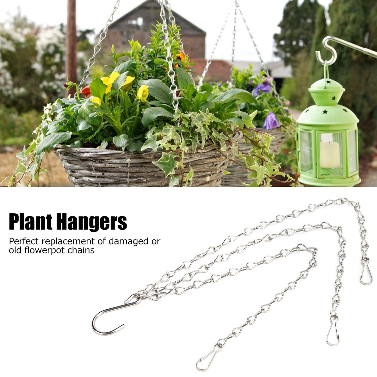 10Pcs Hanging Chain with Hooks Single 8-Strand Iron Garden Flower Pot Plant Hangers Replacement