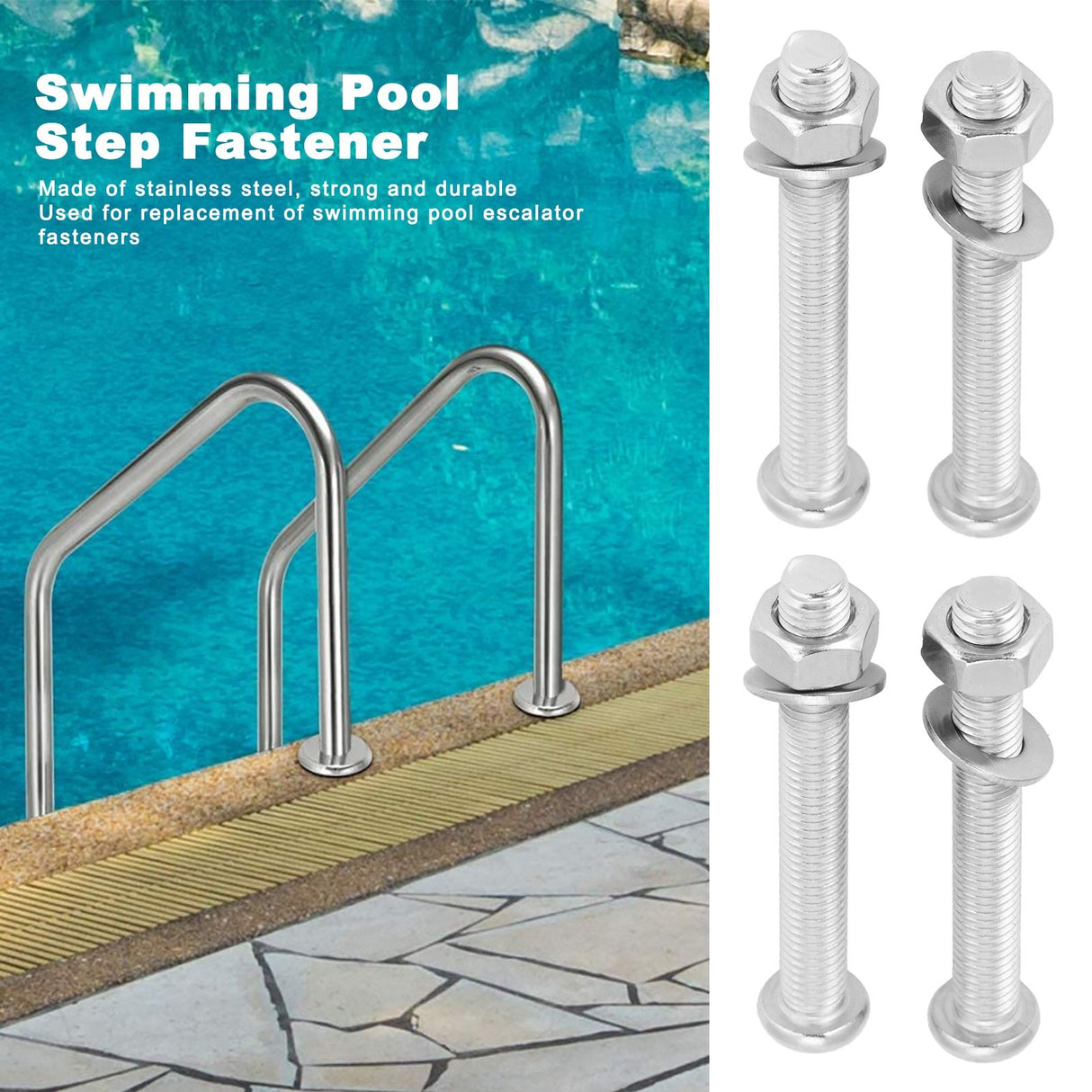 4 Sets Swimming Pool Step Fastener Bolts Nut Underwater Ladder Replacement Parts 7mm