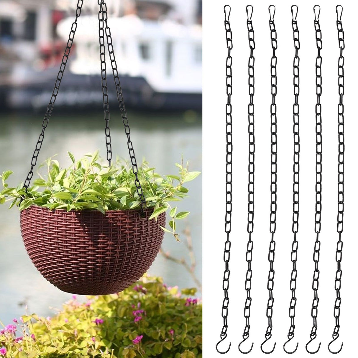 6Pcs Garden Planter Hanging Chain Flower Pot Basket Replacement Iron Sling Chain with Hook