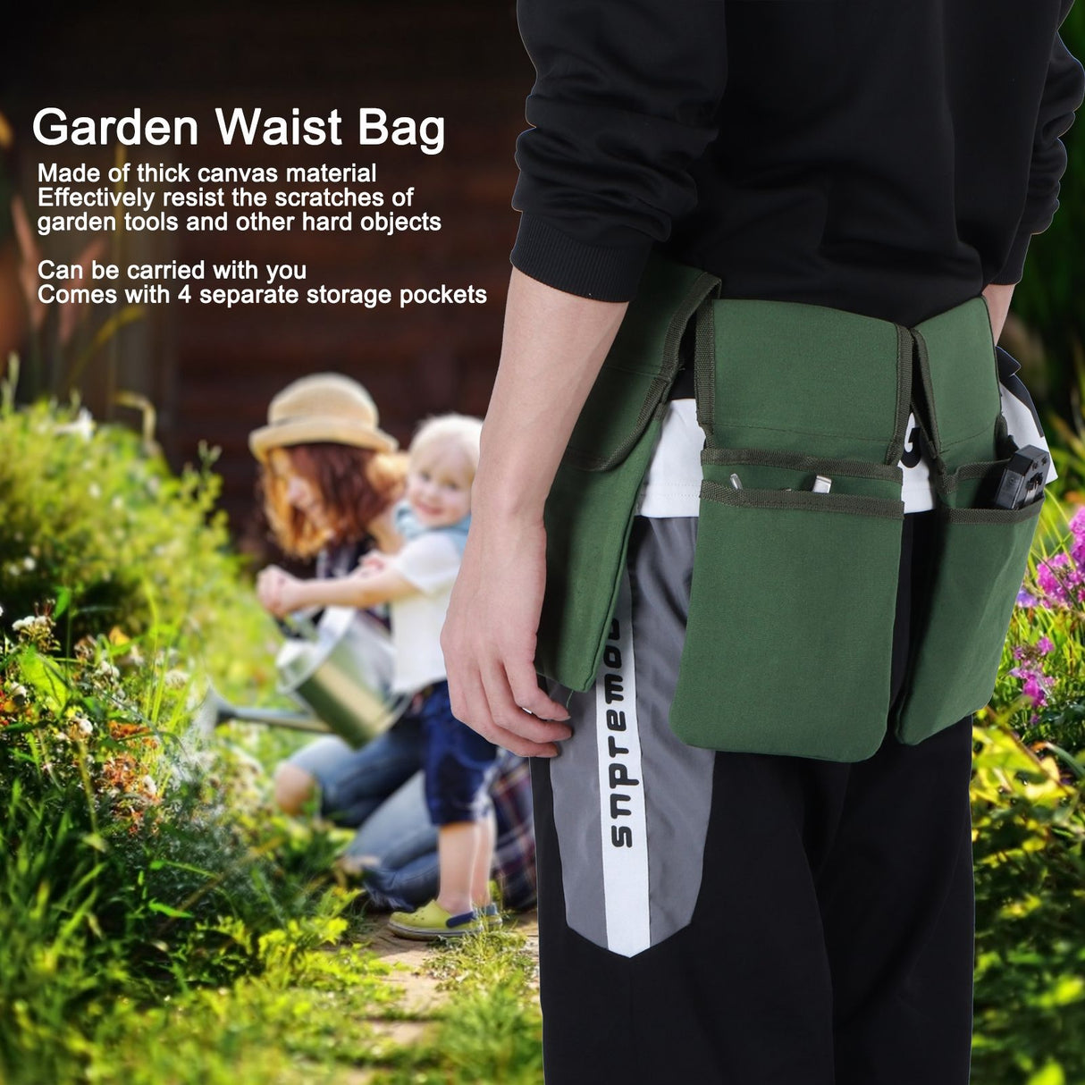 Garden Tool Storage Bag Waist Belt Hanging Pouch 4‑Pockets Organizer Gardening Supplies