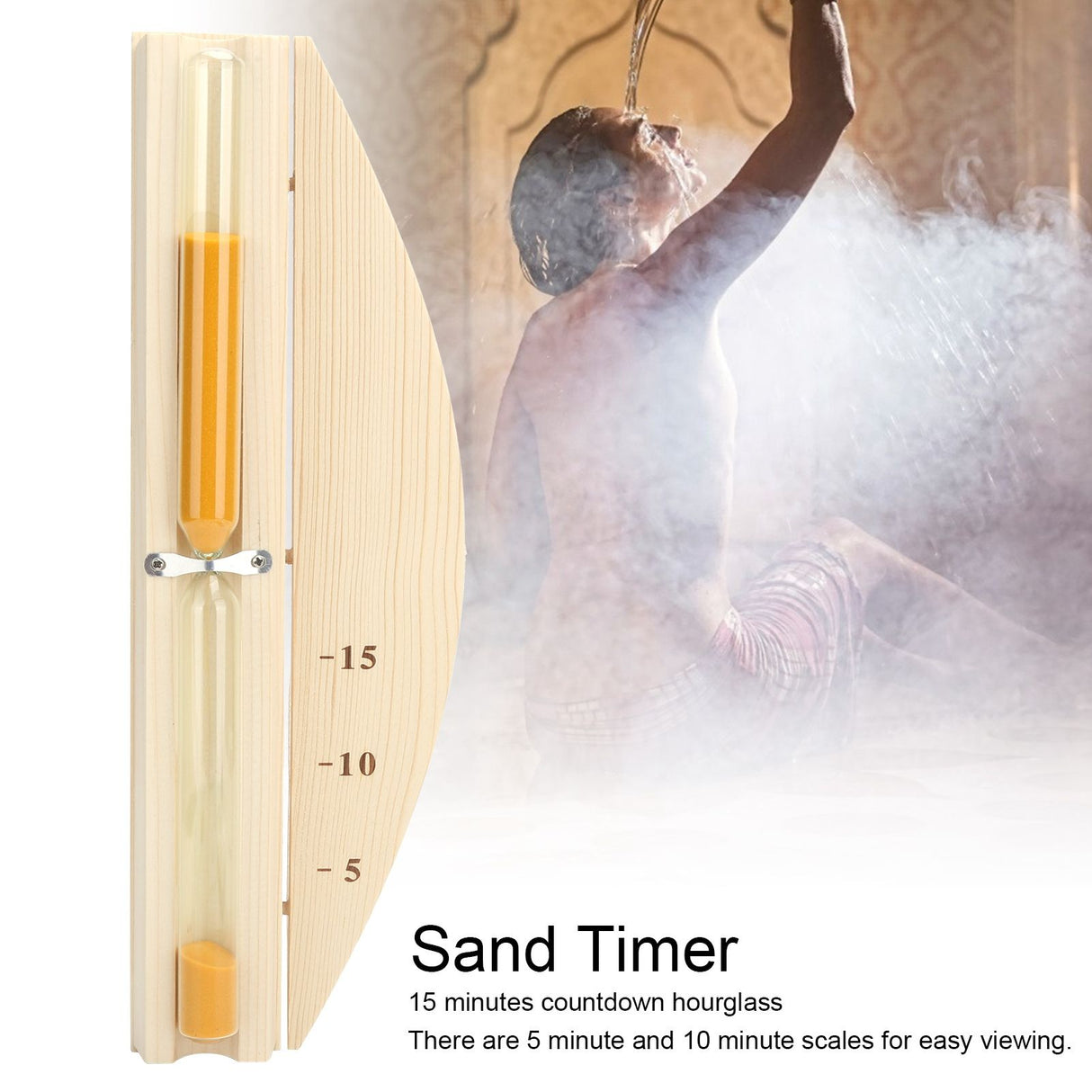 Sauna Hourglass 15Minutes Sauna Room Sand Clock Glass Timer WallMounted Wooden Hourglass