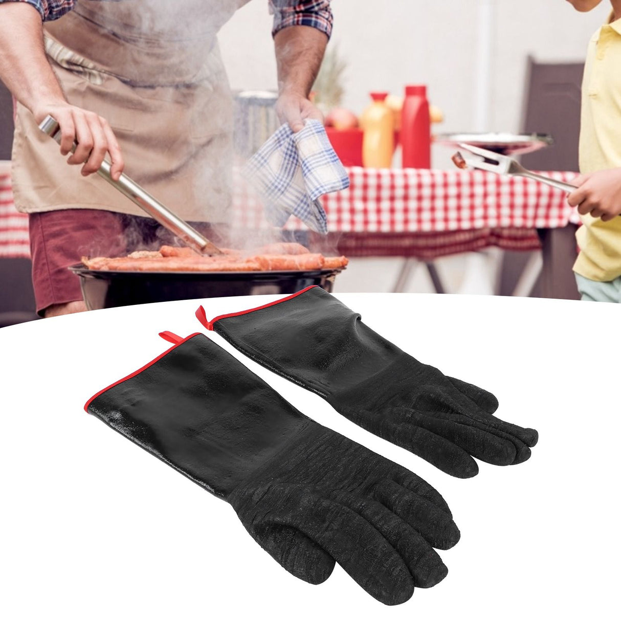 BBQ Gloves High Temperature Resistance 500℃ Waterproof Acid and Alkali Resistant Garden GlovesBlack 14in