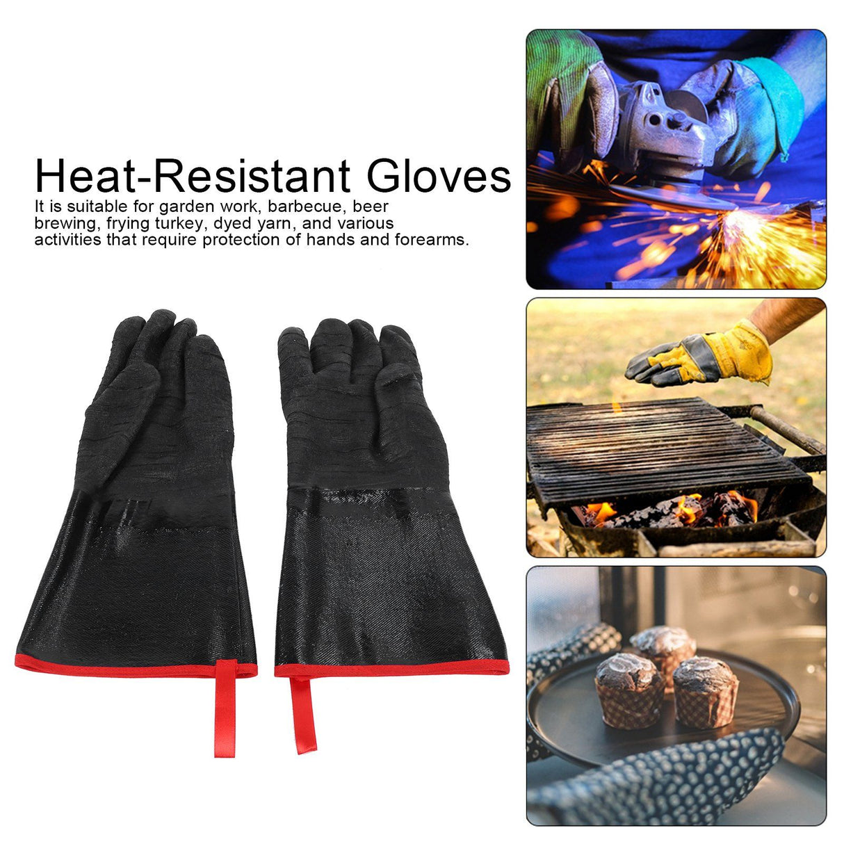 BBQ Gloves High Temperature Resistance 500℃ Waterproof Acid and Alkali Resistant Garden GlovesBlack 14in