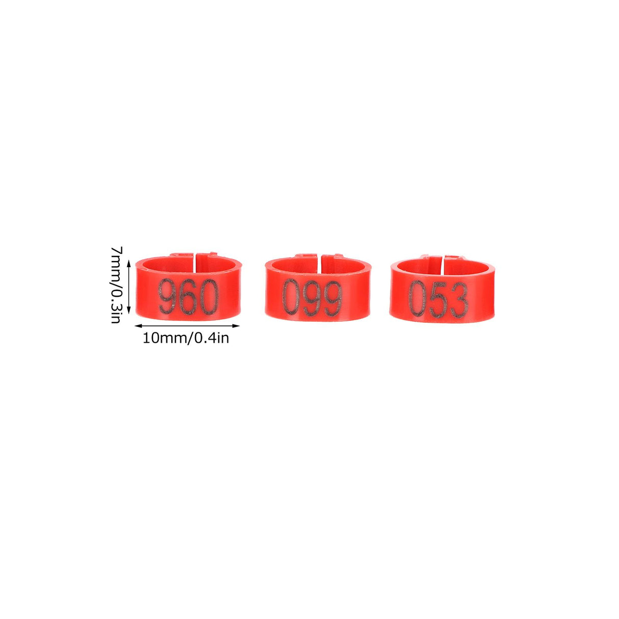 100Pcs Pigeons Identify Ring 001‑100 Numbered Poultry Leg Ring Bird Leg Bands Foot Ring10mm Red Ring with Number