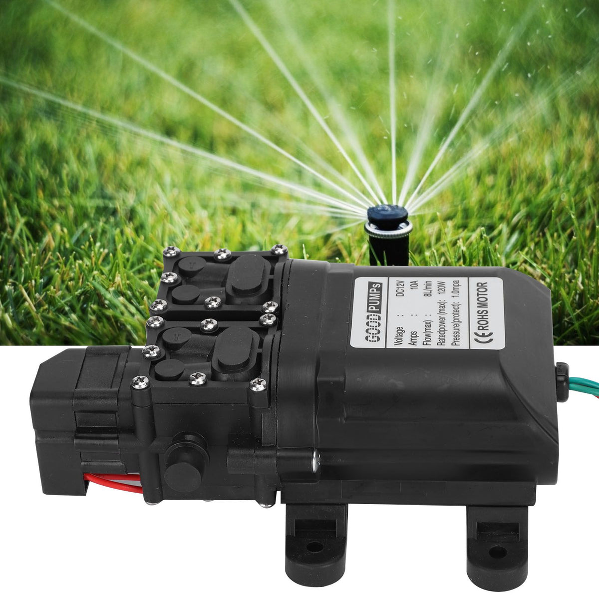 12V 120W 8L High Flow Diaphragm High Pressure Pump Dual Core with Copper Connector