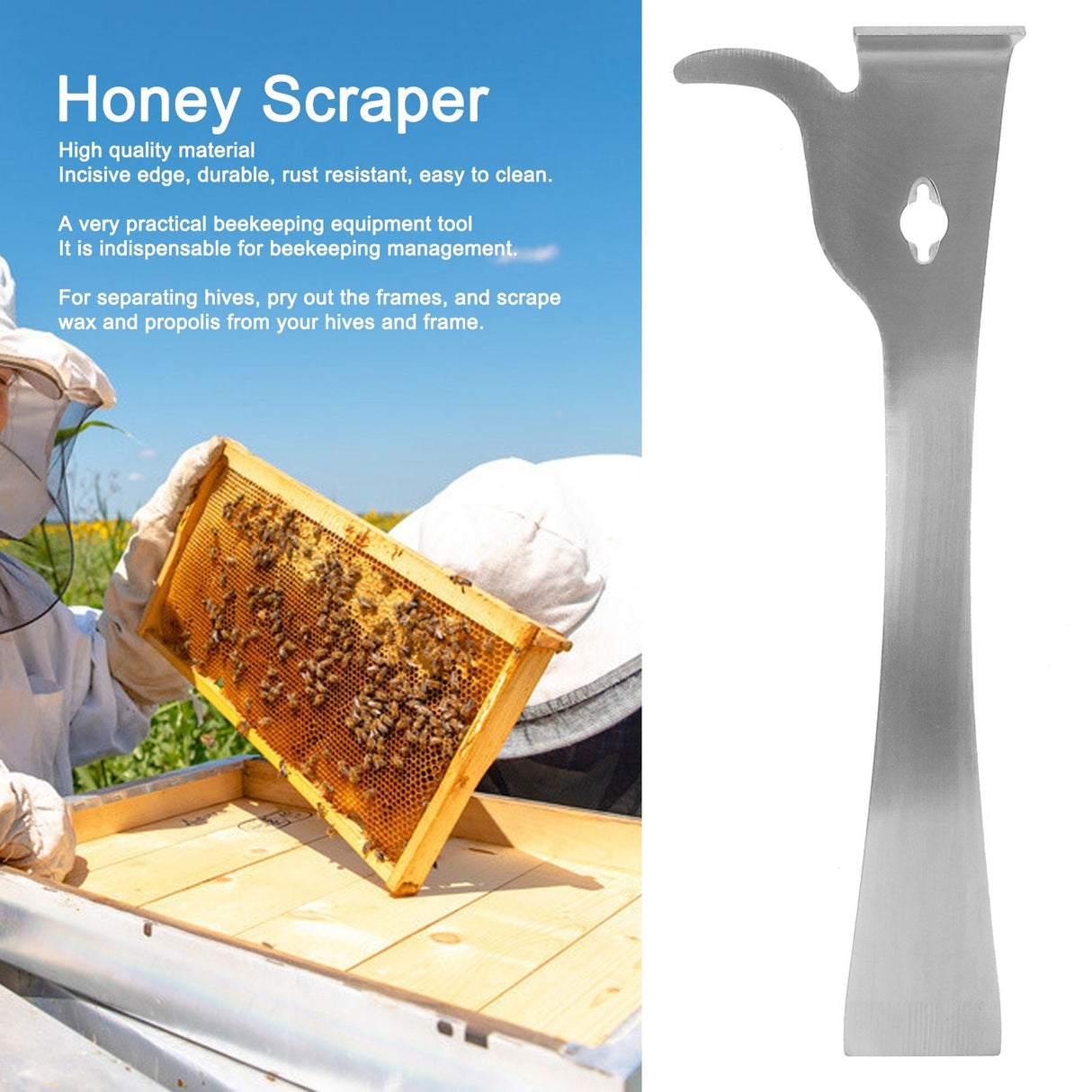 Stainless Steel Beehive Frame Cleaner Honey Scraper Knife Beekeeping Apiculture Tool
