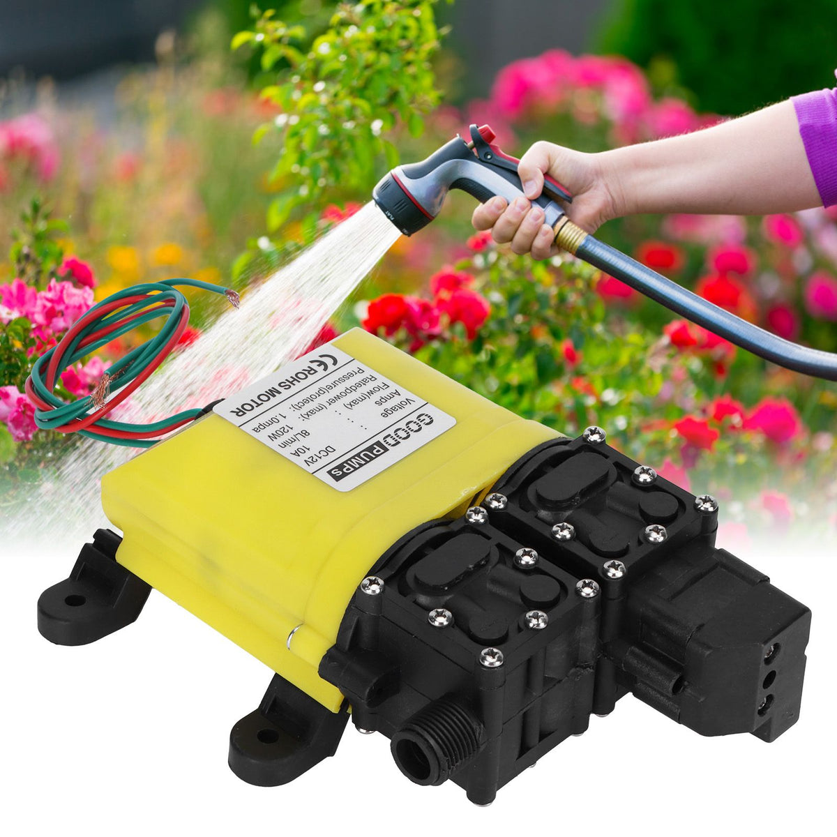 12V 120W 8L Diaphragm High Pressure Pump with Copper Connector Automatic Water Injection Pump