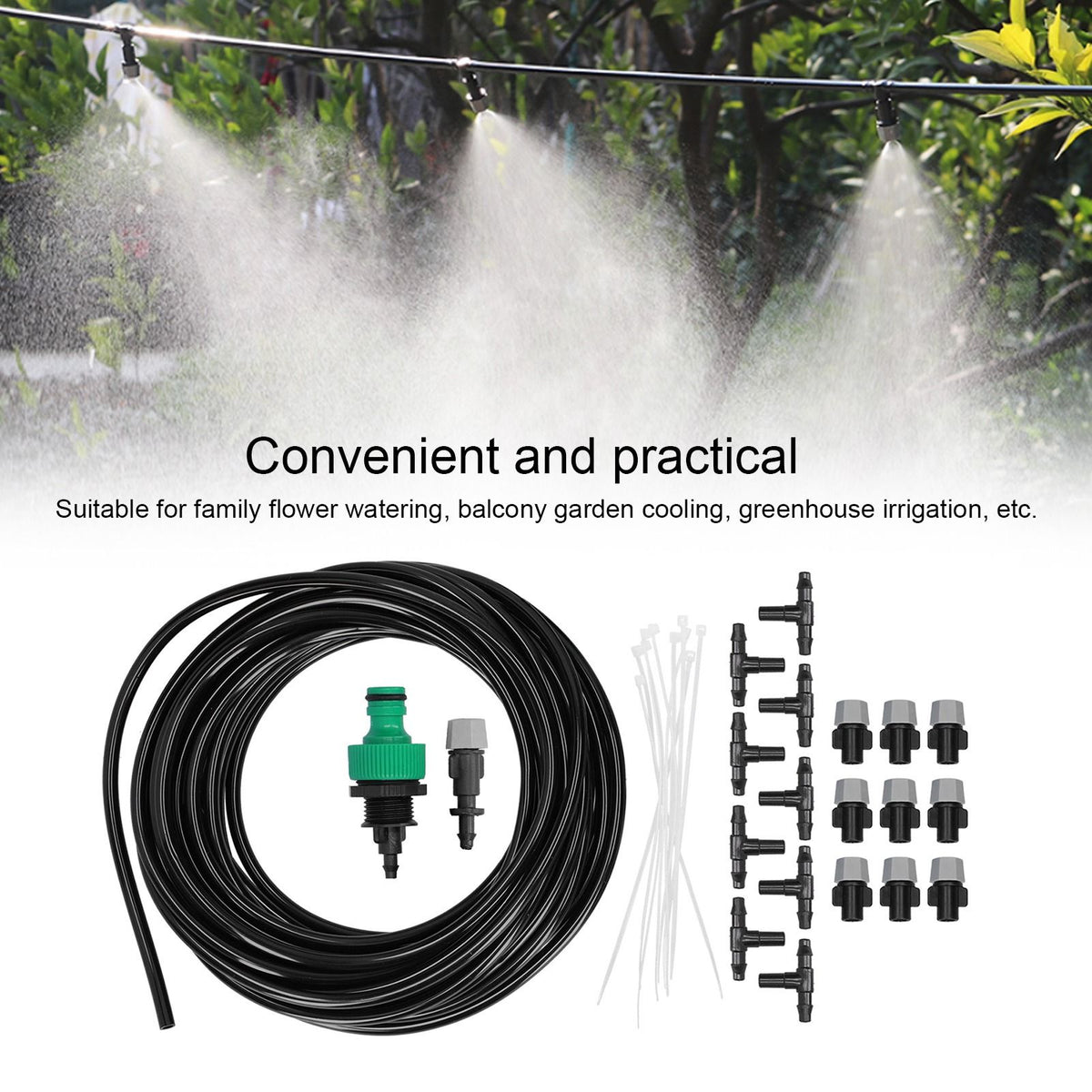 Automatic Garden Water Misting Cooling System Sprinkler Nozzle Hose Micro Irrigation Set