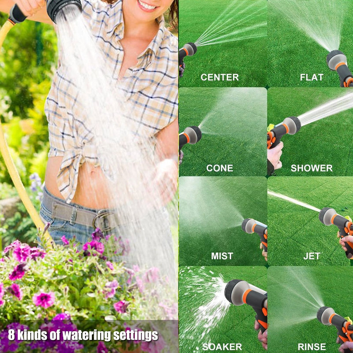 Garden Hose Spray Nozzle 8 Adjustable Patterns Water Sprayer High Pressure Spray Nozzle