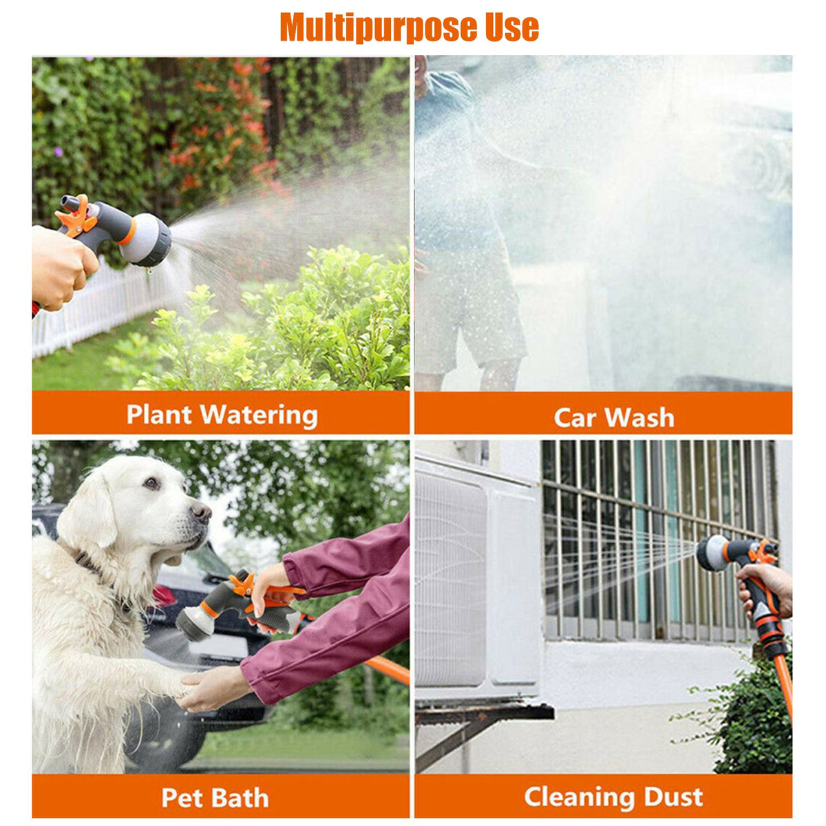 Garden Hose Spray Nozzle 8 Adjustable Patterns Water Sprayer High Pressure Spray Nozzle