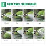Garden Hose Spray Nozzle AntiSlip 8 Adjustable Patterns Water Sprayer Quick Connector Set(G3/4 )
