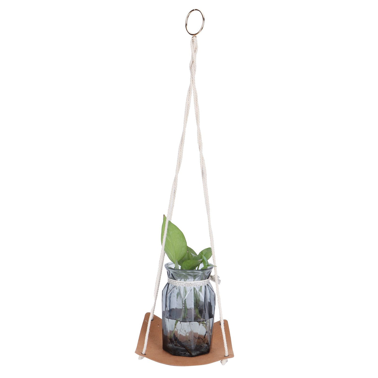 Plant Hanger PU Leather Square Base Cotton Rope Flower Pot Succulent Hanging Holder Garden DecorBrown 20cm