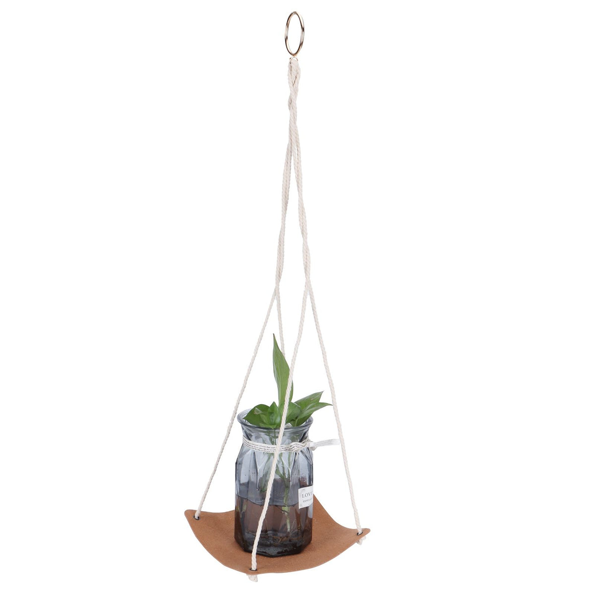 Plant Hanger PU Leather Square Base Cotton Rope Flower Pot Succulent Hanging Holder Garden DecorBrown 20cm