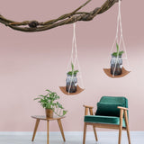 Plant Hanger PU Leather Square Base Cotton Rope Flower Pot Succulent Hanging Holder Garden DecorBrown 20cm - Extra Image