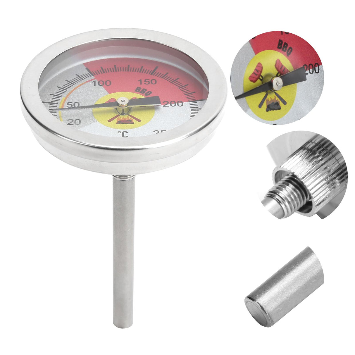 0‑250℃ Grill Thermometer Stainless Steel Oven Pointer Thermometer Temperature Gauge