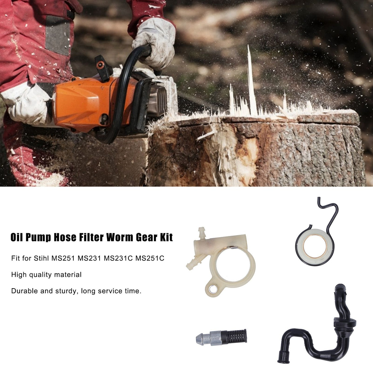 Oil Pump Hose Filter Worm Gear Kit Fit for Stihl MS251 MS231 MS231C MS251C Chainsaw