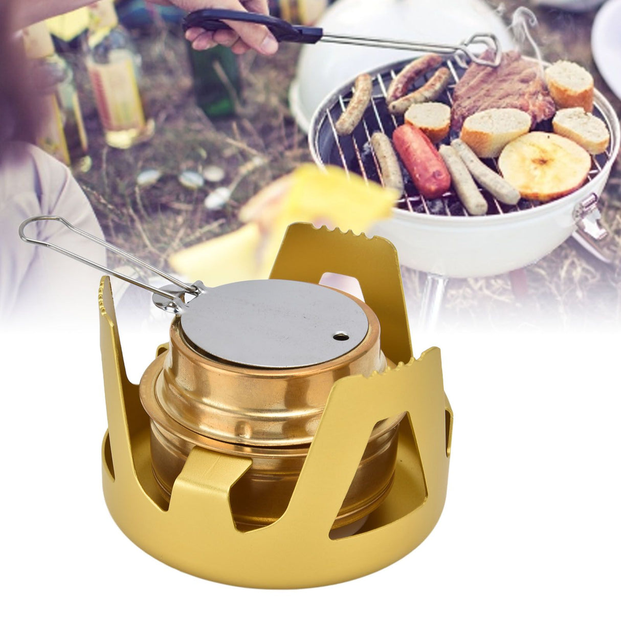 Camping Stove Windproof Vaporizable Portable Liquid Spirit Stove with Stand for Outdoor CampingYellow