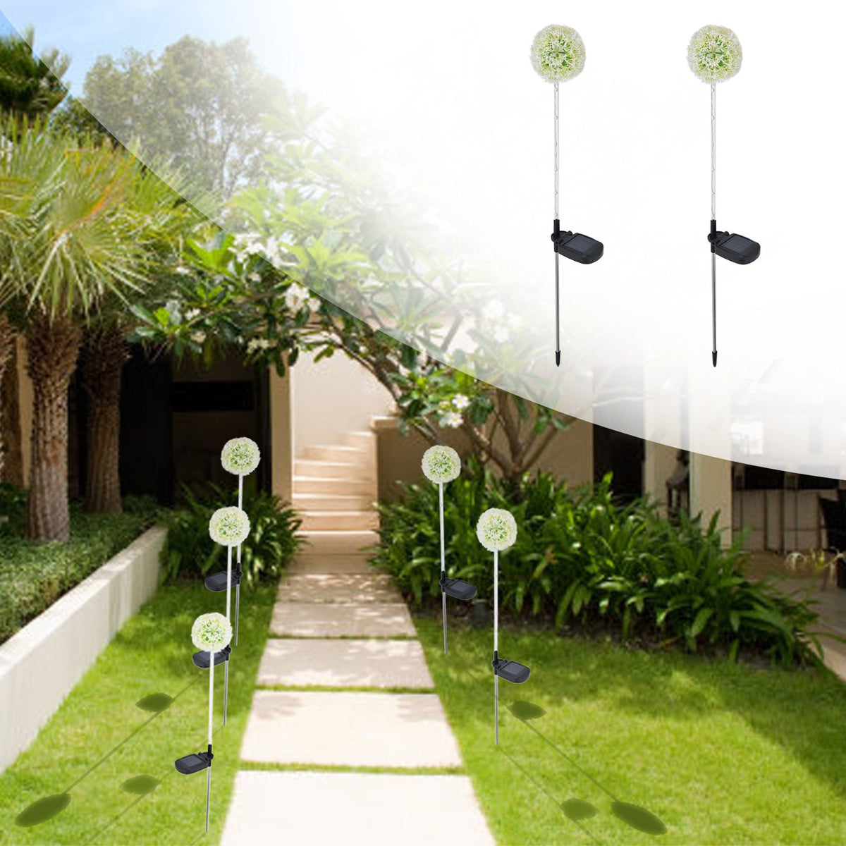 2set Solar Dandelions Garden Lights 6LED Colorful Outdoor Lawn Lamp for Patio Yard Balcony6LED White(2pcs)
