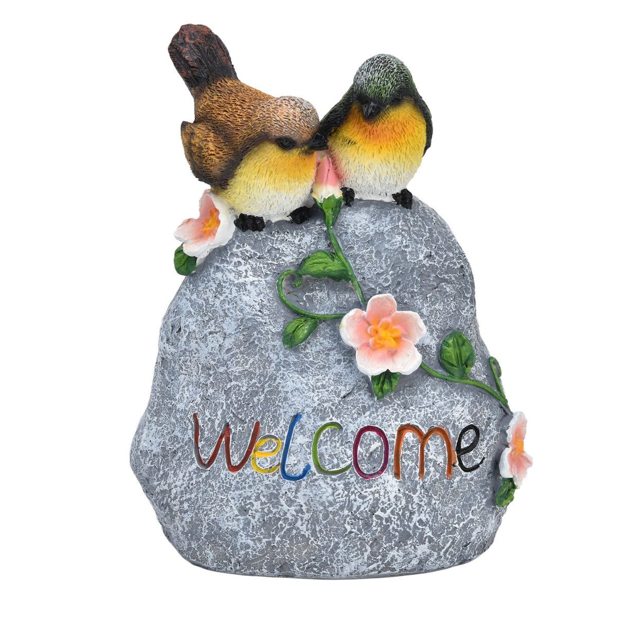 Double Sparrow Welcome Sculpture Cute Simulation Resin Ornament for Outdoor Home Garden Yard