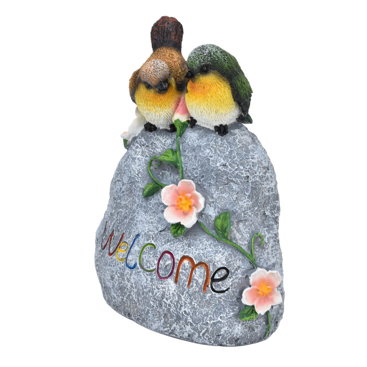 Double Sparrow Welcome Sculpture Cute Simulation Resin Ornament for Outdoor Home Garden Yard