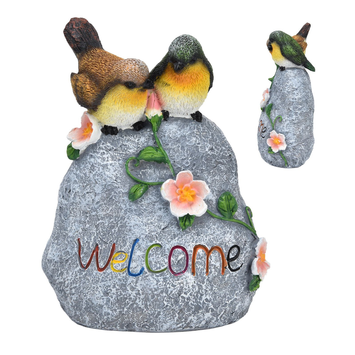 Double Sparrow Welcome Sculpture Cute Simulation Resin Ornament for Outdoor Home Garden Yard