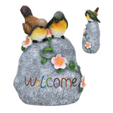Double Sparrow Welcome Sculpture Cute Simulation Resin Ornament for Outdoor Home Garden Yard - Close-Up Angle