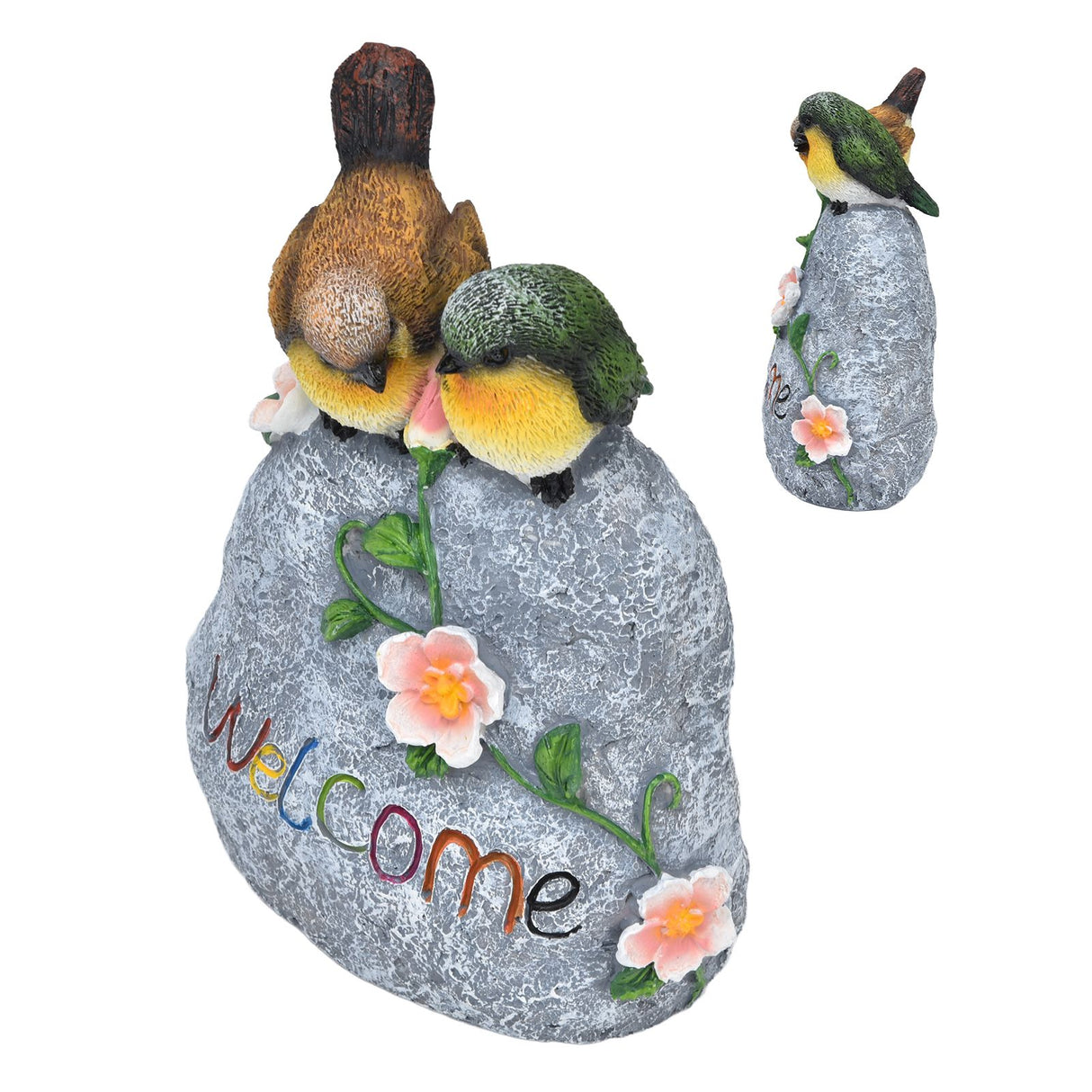 Double Sparrow Welcome Sculpture Cute Simulation Resin Ornament for Outdoor Home Garden Yard