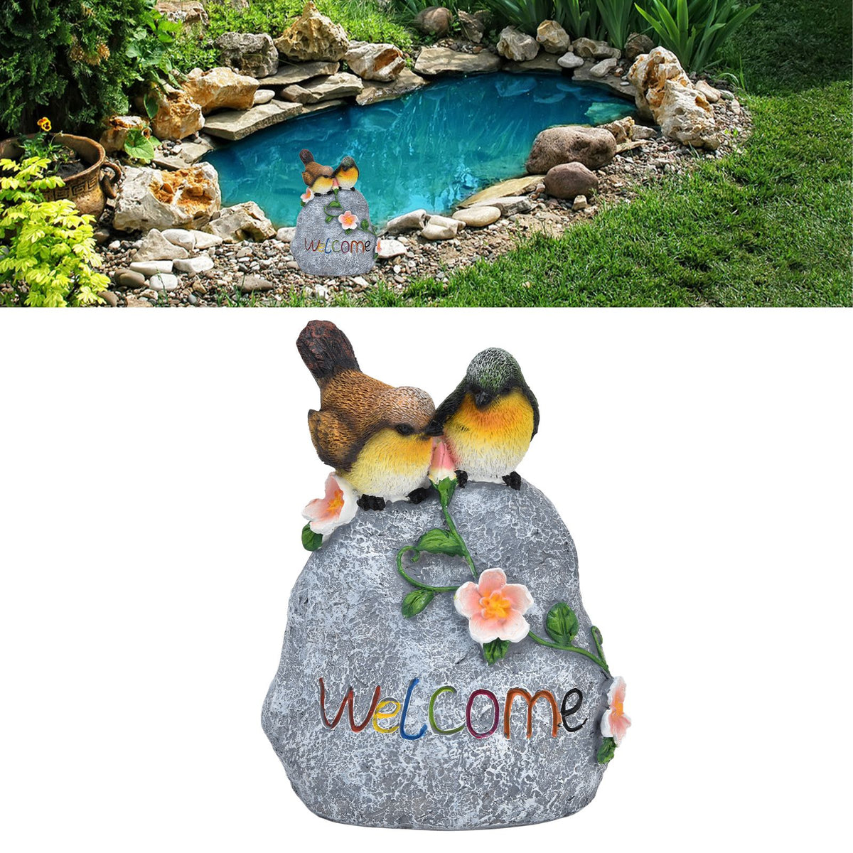 Double Sparrow Welcome Sculpture Cute Simulation Resin Ornament for Outdoor Home Garden Yard